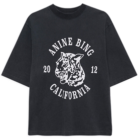 Anine Bing Avi Collegiate Leopard T-shirt, Washed Charcoal 